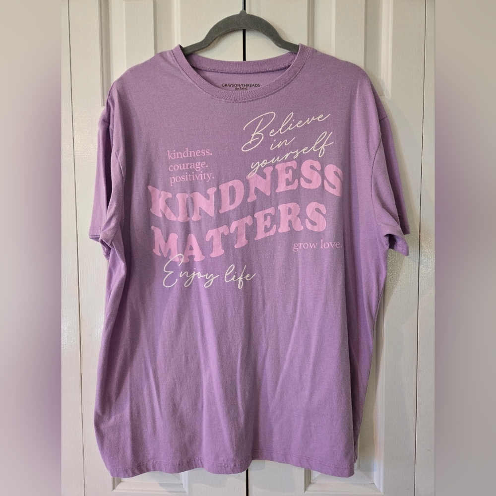 Oversized Purple Graphic T-Shirt with Positive Message Size M